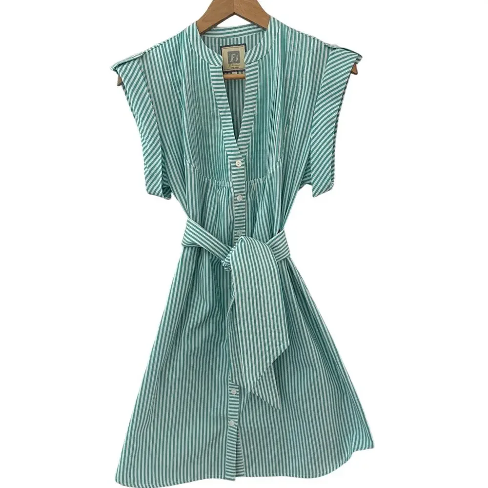 Bell by Alicia Bell Kat Mini‎ Dress Green & White Preppy Striped Size Medium - Picture 10 of 12